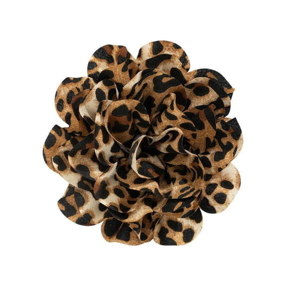 Elegant Floral Clip Brooch Leopard Print Flower Lapel Pin Exaggerated Corsage Clothing Accessory for Parties and Event