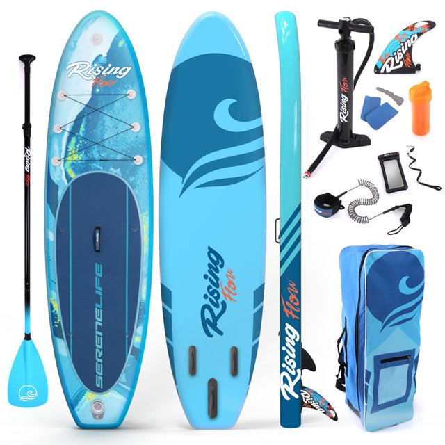 SereneLife Inflatable Stand Up Paddle Board (6 Inches Thick) with Premium SUP Accessories & Carry Bag | Wide Stance, Bottom Fin for Paddling, Surf Control, Non-Slip Deck | Youth & Adult Standing Boat