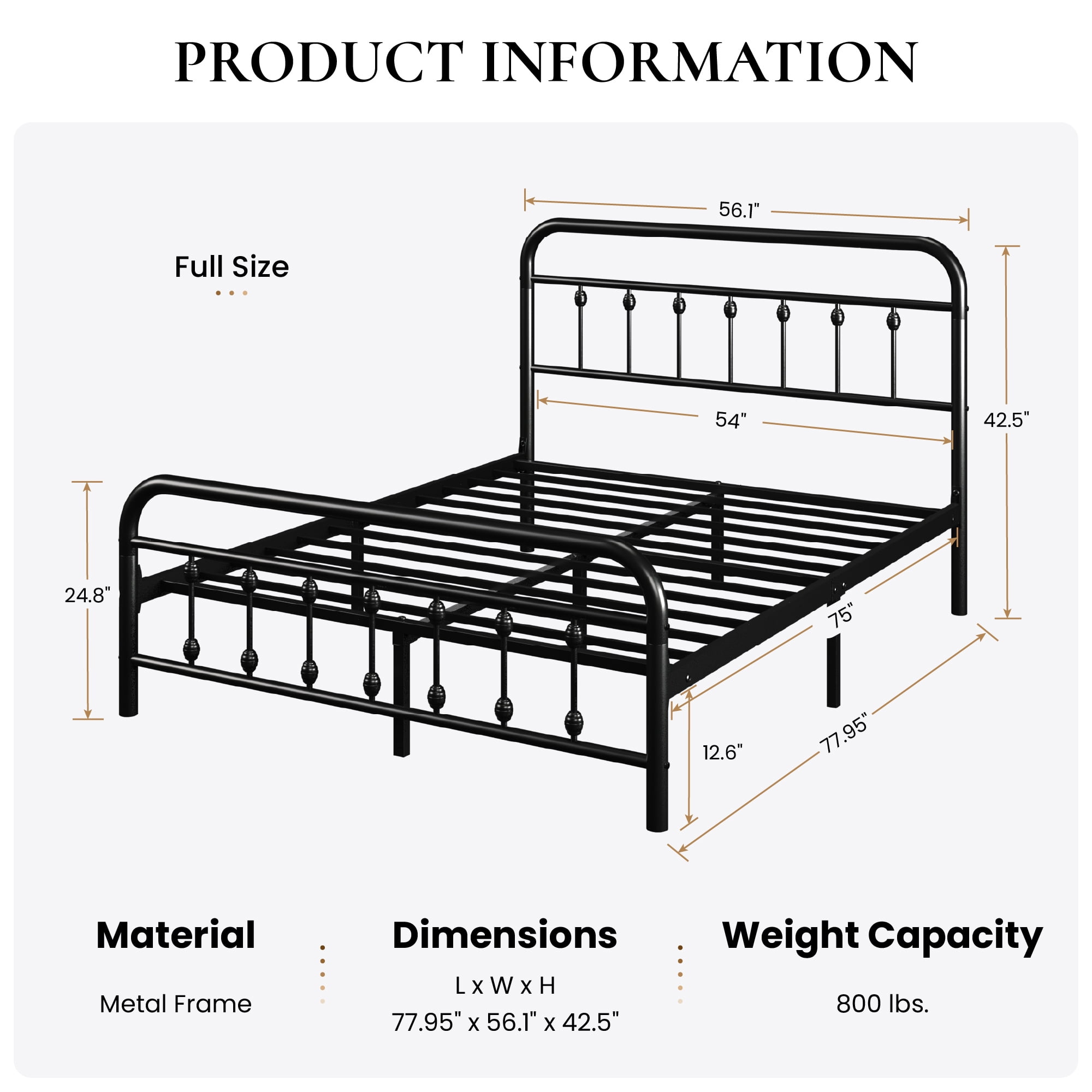 SHA CERLIN Full Size Metal Platform Bed Frame with Victorian Style Iron-Art Headboard and Footboard, Easy Assembly, Under Bed Storage, No Box Spring Required, Black