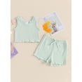 thumbnail image 4 of Caoirhny Toddler Girls Summer Shorts Sets Solid Color Sleeveless Tank Tops Ruffle Trim Shorts Sets, 4 of 9
