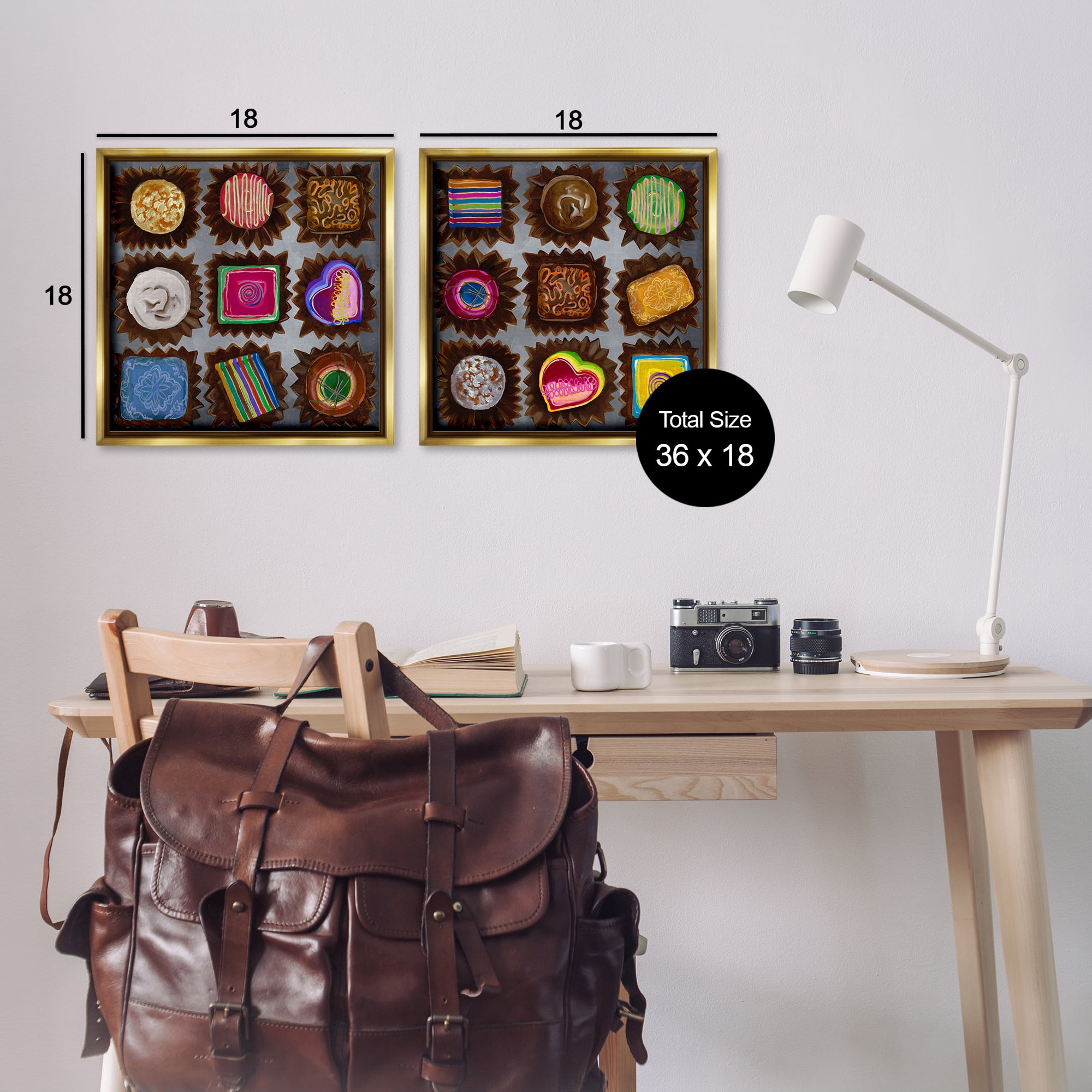 Stupell Industries Various Chocolate Choices Food & Beverage Painting Gold Floater Framed Canvas Art Print Wall Art, 18 x 18, Set of 2