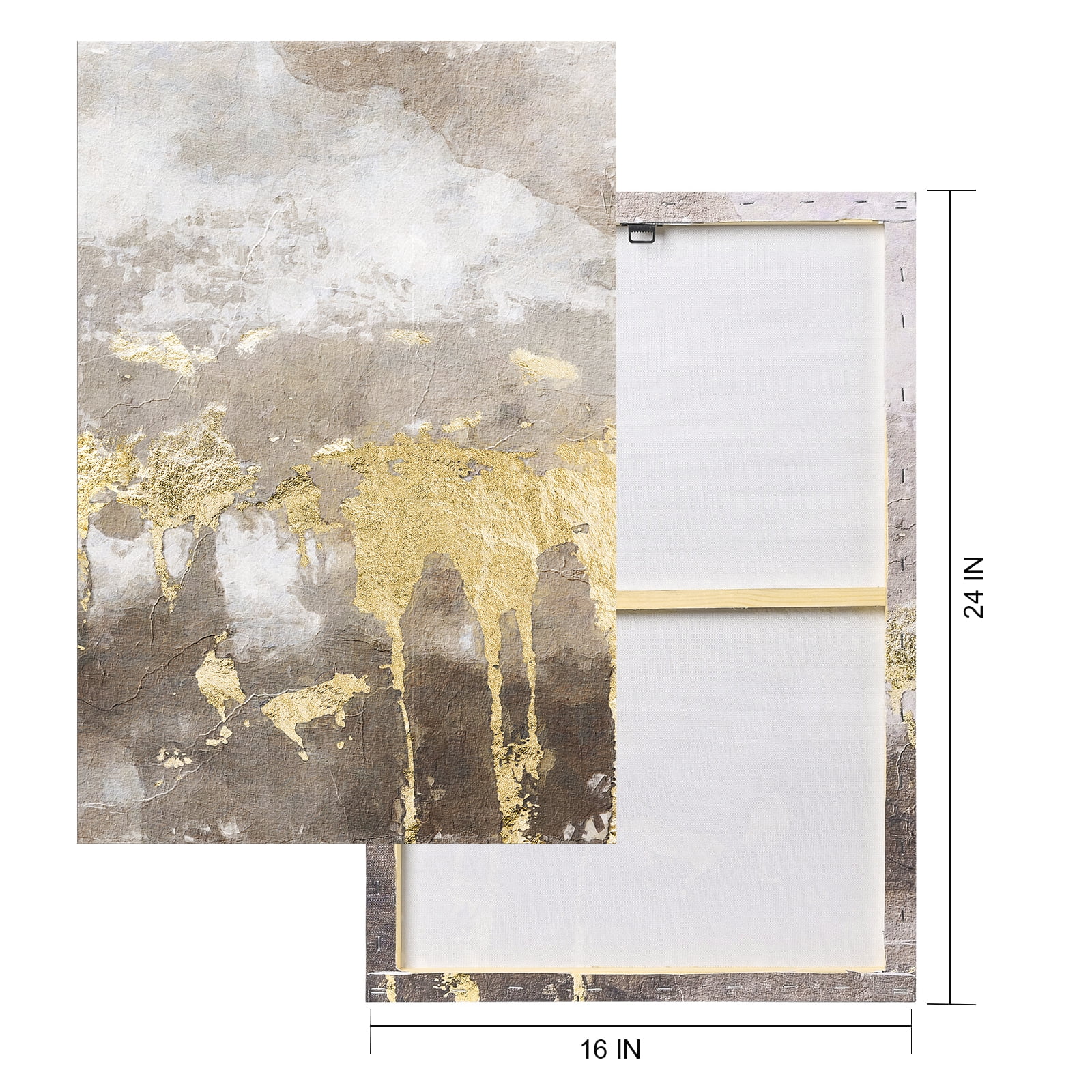 ArtbyHannah 2 Pieces 16x24 inch Modern Abstract Framed Canvas Wall Art Set with Gold Foils for Living Room Ready to Hang