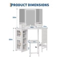 thumbnail image 3 of Corner Vanity Desk and Stool, Corner Makeup Vanity with LED Lighted Mirror Charging Station and Cabinet for Bedroom, White, 3 of 6