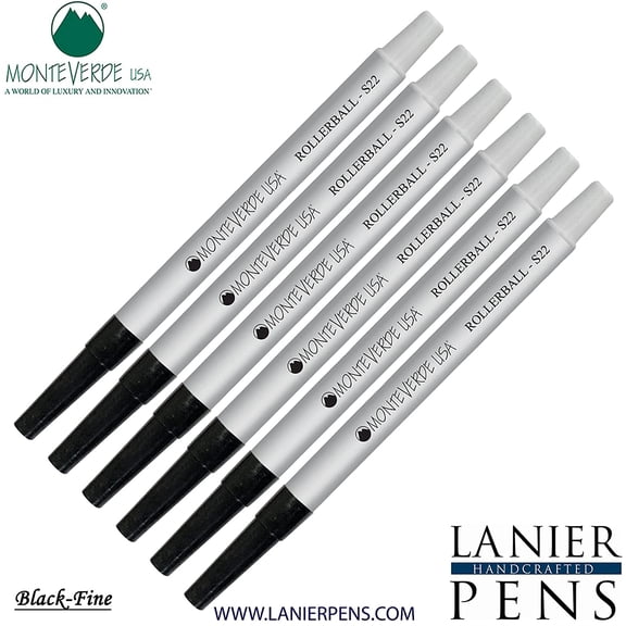 Lanier Combo Pack - 6 Pack - Monteverde Rollerball S22 Paste Ink Refill Compatible with most Sheaffer Style Rollerball Pens - Black (Fine Tip 0.6mm)