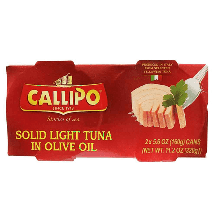 (2 Cans) Callipo Solid Light Yellowfin Tuna in Olive Oil, 5.6