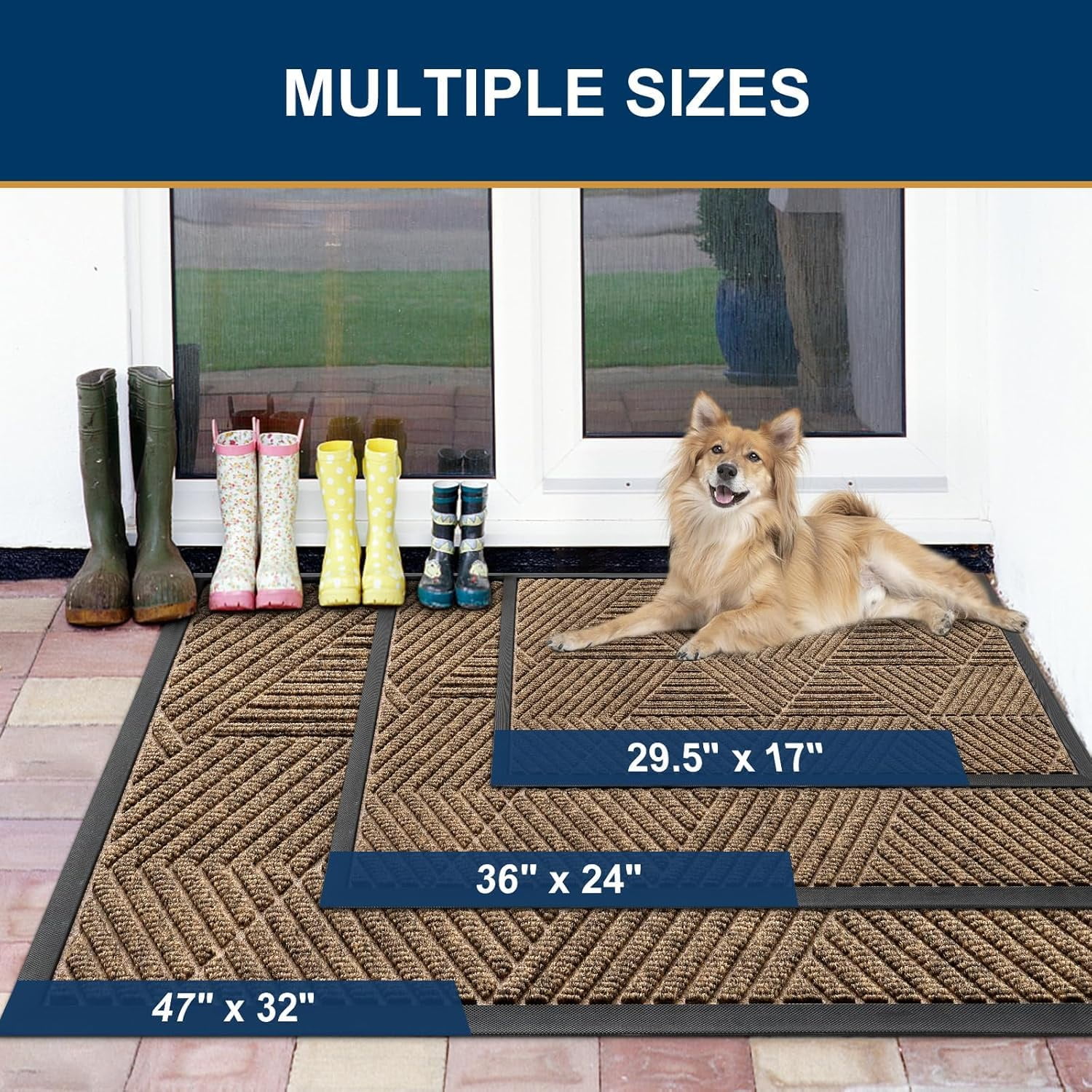 Buganda Door Mat Outside, Heavy Duty Rubber Front Doormat, Dirt Trapper Waterproof Door rugs for Outdoor Entey, 47"x 24" Inch, Brown