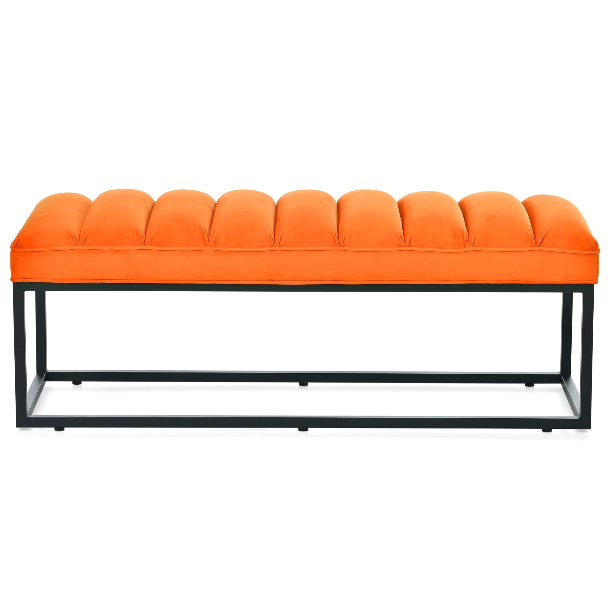 Kadyn Metal Base Upholstered Bench, PU Ottoman Bench for Entryway, Modern PU Bench for Bedroom, Orange