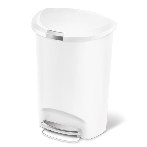 Simplehuman 50 Liter / 13 Gallon Semi-Round Plastic Step Garbage Bin with Secure Slide Lock Lid, White