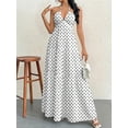 thumbnail image 5 of Women's French Elegant Vacation Vintage Polka Dot Print Halter Maxi Dress for Summer Beach, Dates, Street Style, 5 of 9