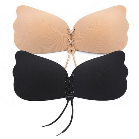 Sticky Bra 2 Pairs Strapless Backless Bra Adhesive Invisible Lift up Bra Push up Bra for Backless Dress (Beige and Black)-D