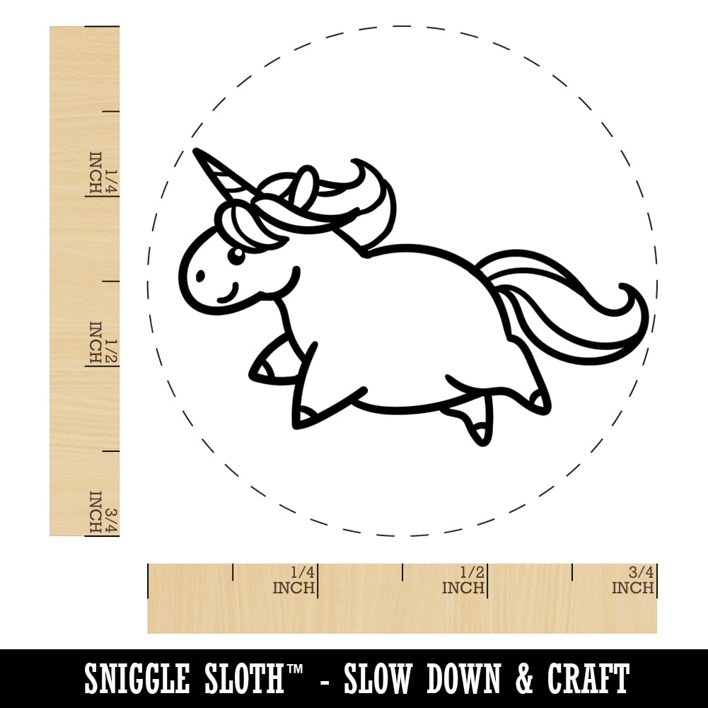 Chubby Unicorn Running Self-Inking Rubber Stamp Ink Stamper - Blue Ink - Small 3/4 Inch