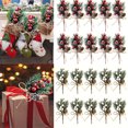 10pcs Christmas Red Berry Articifial Flower Pine Cone Branch Christmas