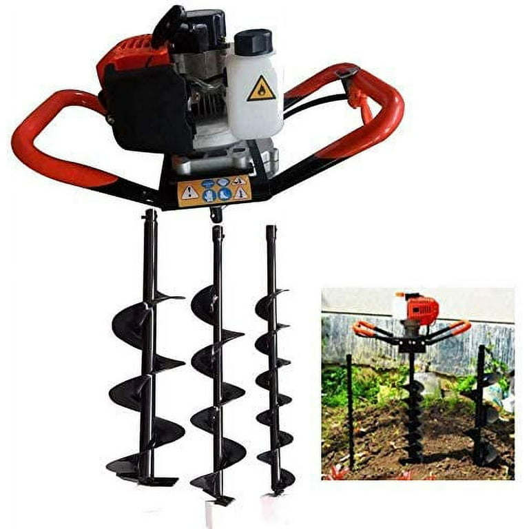 52CC 2-Stroke Gas Auger Post Hole Digger Earth Auger Drill with 4, 6, 8  Bits Kit, Ice Fishing Auger Gas Powered Posthole Digger for Fence Planting