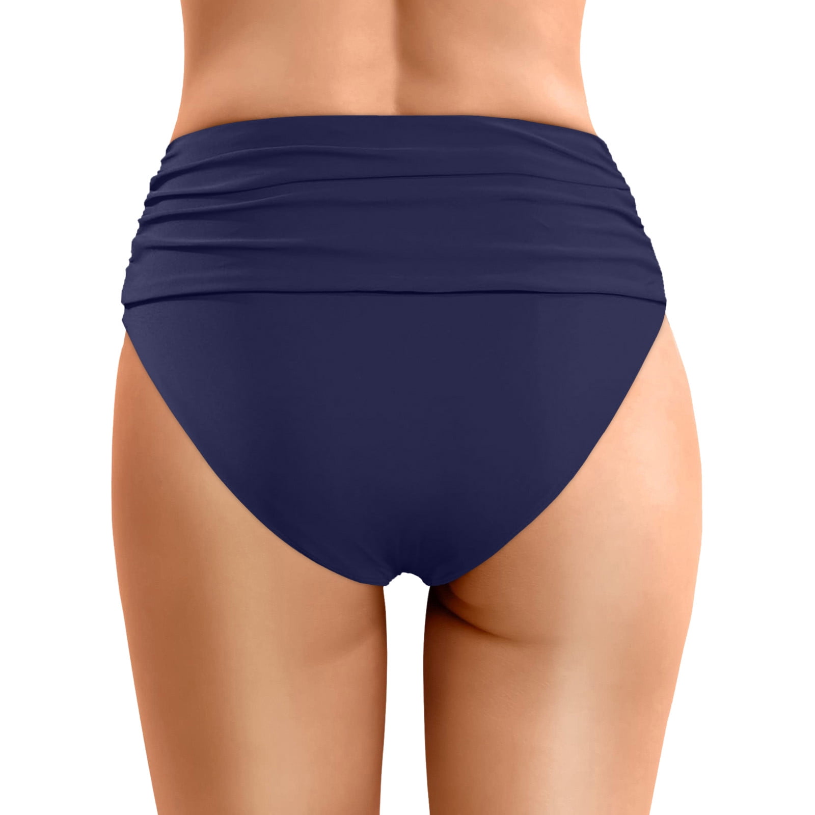 High Waisted Bikini Bottoms for Women 2 Packs Tummy Control Ruched Swim Bottoms Full Coverage Swimsuit Bottoms Bathing Suits Dark Blue Black L