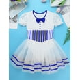 thumbnail image 3 of TTAO Robe Justaucorps de Danse pour Filles Enfants Mignonne en Dentelle à Manches Bouffantes à Imprimé Rayé Robe Tutu Costume de Performance Bleu 14, 3 of 7
