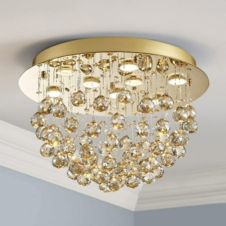 

22006 9-Lights K9 Crystal Chandelier Light Fixture Flush Mount Ceiling Light， Perfect for Bedroom Dining Room Room H13 x D20 Champagne Crystal & Gold Canopy