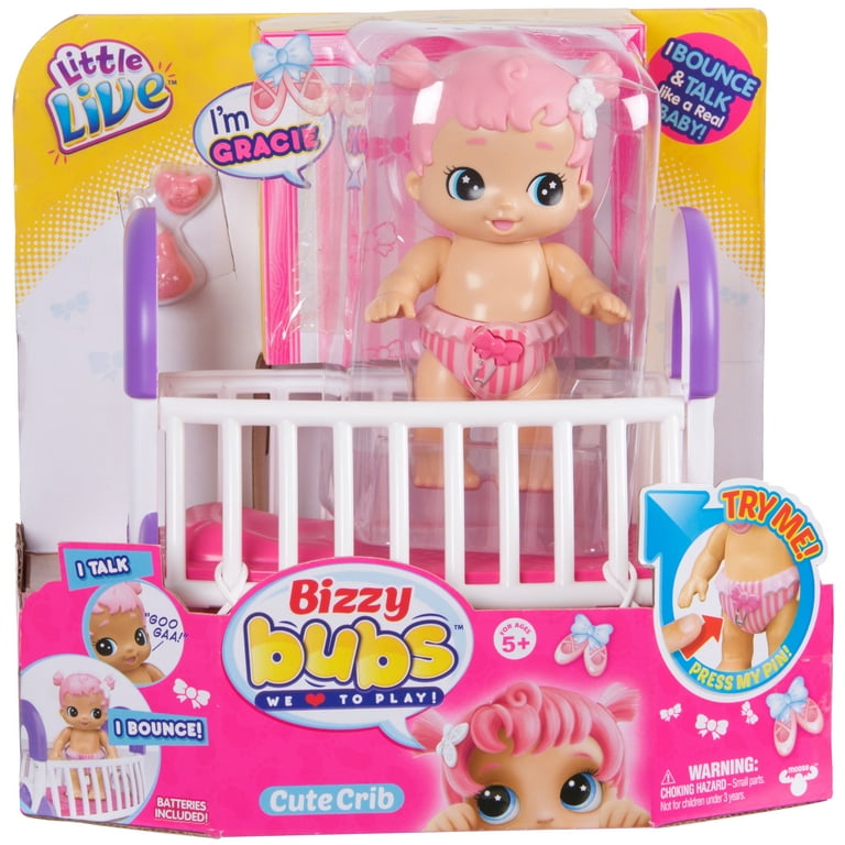 Little Live Babies Bouncing Baby Girl Doll Gracie with Crib