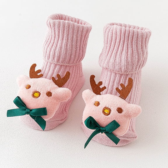 fnnxnal Adorable Kids Girls 3D Plush Deer Applique Ankle Socks Multicolor Soft Knit Novelty for Kids Kids,Size 0 T