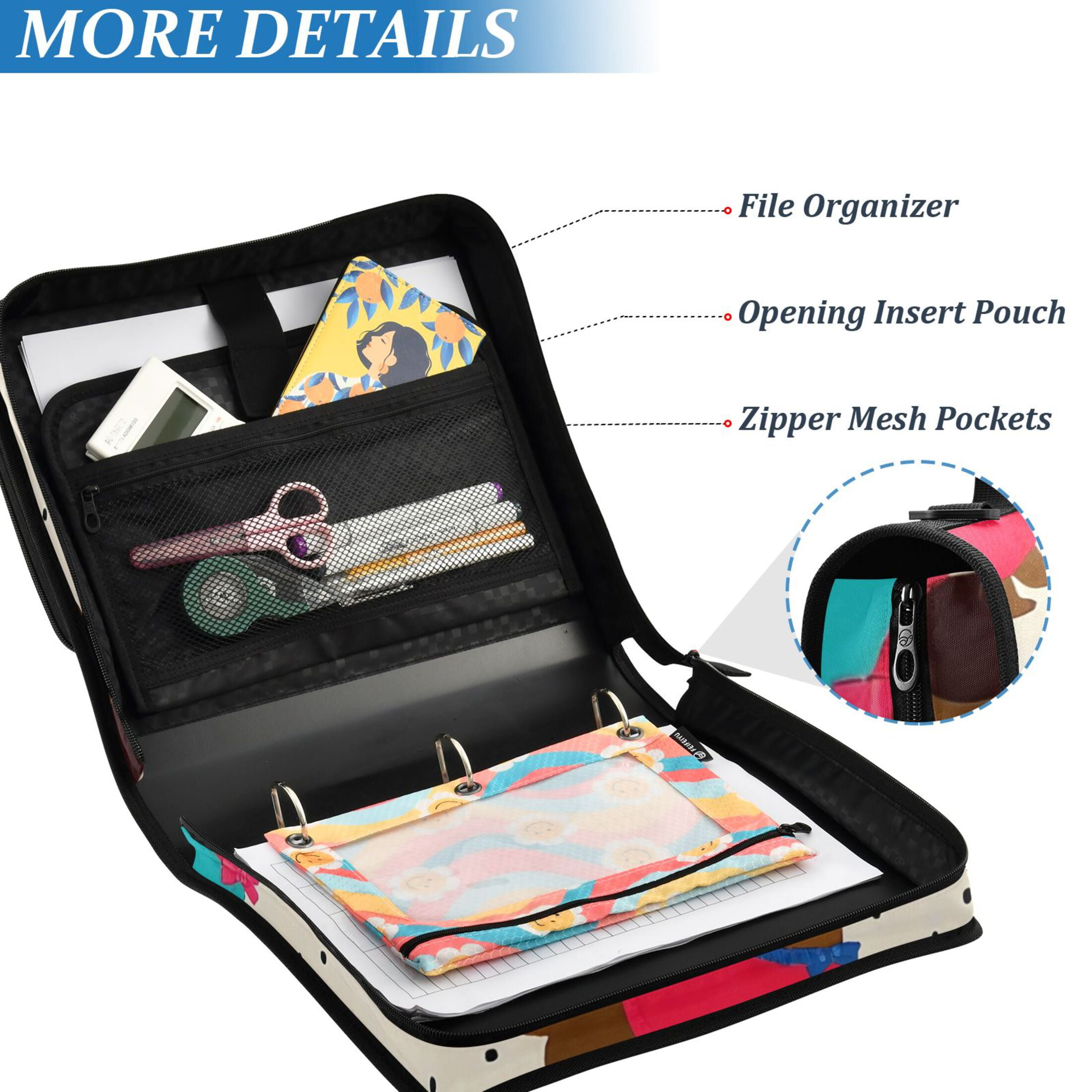 ALAZA Zipper Binder Dachshund Dog Polka Dots 3 Ring Trapper Keeper File Folder Organizer Bag