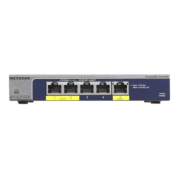 NETGEAR Plus GS105PE - Switch - managed - 2 x 10/100/1000 (poe+) + 3 x 10/100/1000 - desktop - poe+ (19 W)