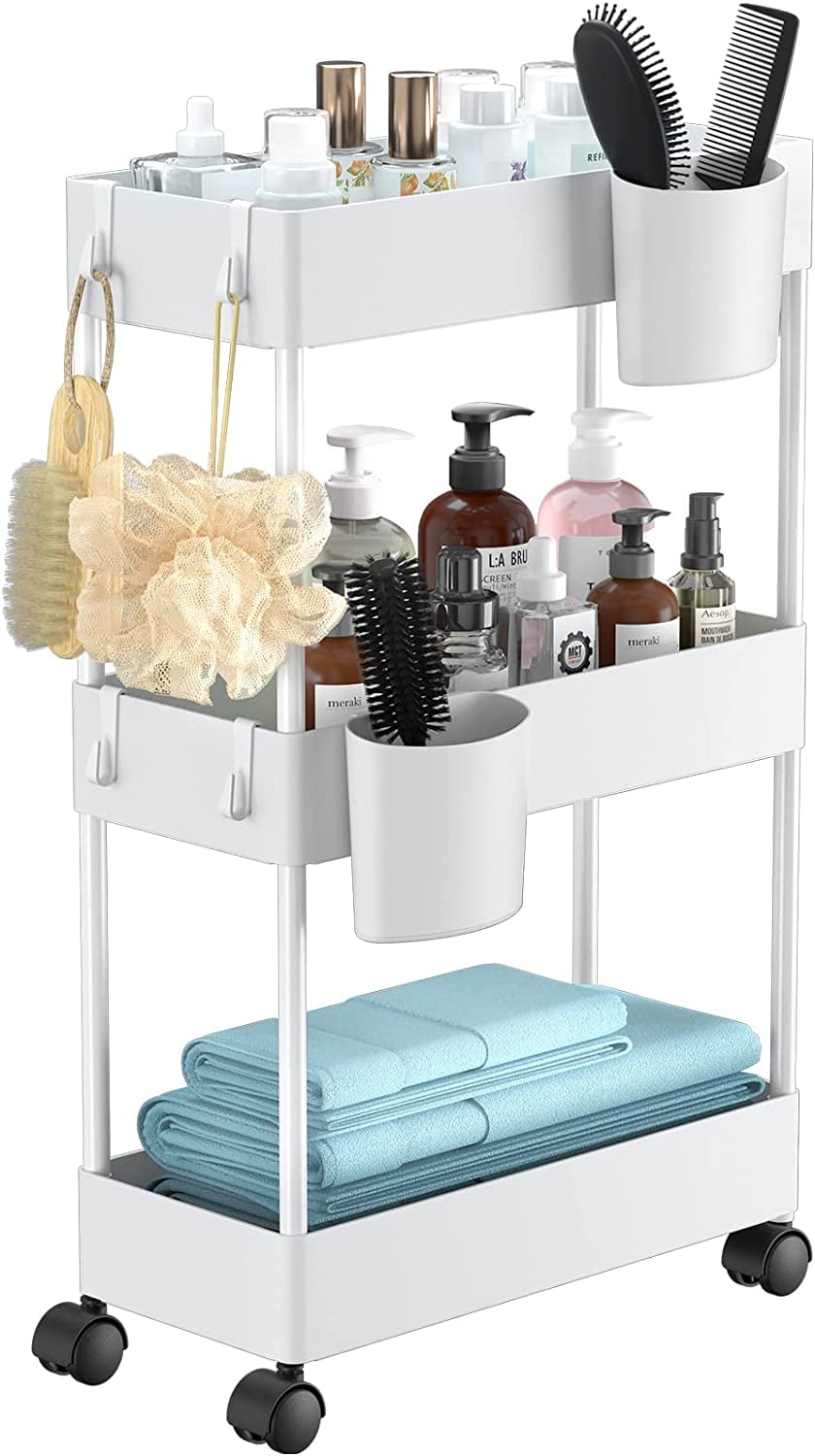 3 Tier Removable Slim Storage Cart with Wheels, Bathroom Cart Organizer