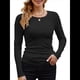 thumbnail image 1 of Camisetas Básicas Ajustadas Informales de Cuello Redondo y Larga Acanaladas para Mujer Negro L, 1 of 6