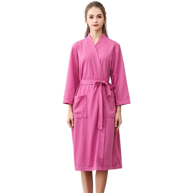 Hantrom Robes for Women,Silk Pajamas,Unisex Breathable Solid Color Bathrobe Splicing Home Clothes Robe Coat,Satin Pajama Set,Womens Pajama Sets,Silk Robes,Hot Pink,3XL