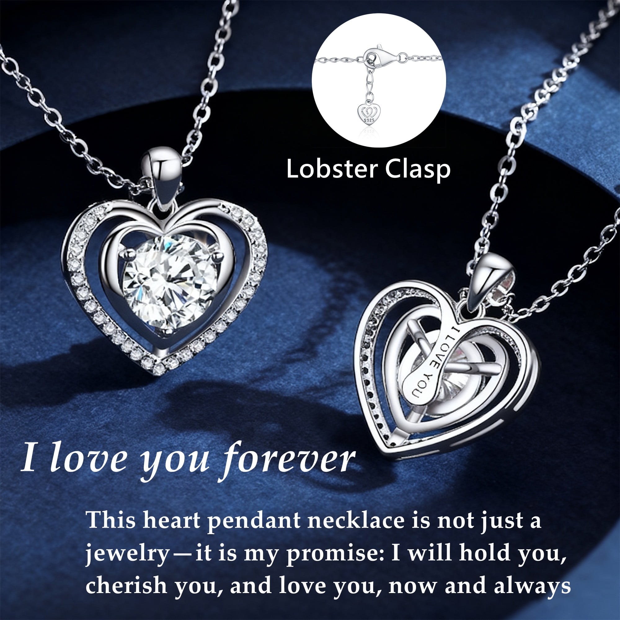 Heart Pendant Necklace for Women , 3CT Moissanite I Love You ,Silver Pendant Jewelry , Anniversary Birthday Christmas Valentine Gifts for Wife, Girlfriend, Daughter, Mom