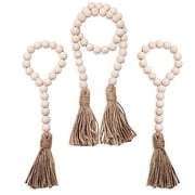Wood Bead Garland, 3Pcs Farmhouse Beads, Wood Bead Garland with Tassel, Prayer Beads, Farmhouse Decor, Wood Bead Strands, Farmhouse Garland, Garland with Tassel, Boho Beaded Garland