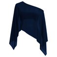 thumbnail image 3 of BODOAO Women’s One Shoulder Asymmetrical Blouse Batwing Sleeve Flowing Poncho Top Loose Fit Elegant Tunic Shirt for Party Evening Vacation Wedding Guest Dressy Outfits Navy L, 3 of 4