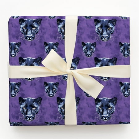 Black Panther Head Pattern Purple Gift Wrapping Paper