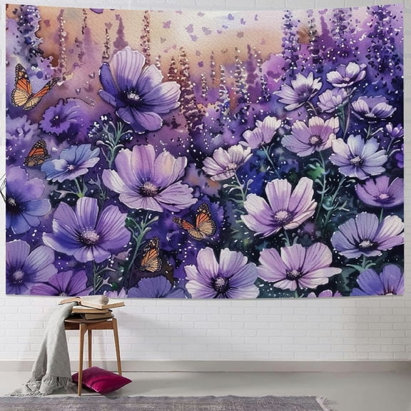 BCIIG Purple Flowers Butterfly Lavender Tapestry Wall Hanging Unique Style Home Wall Decor Art Living Room Bedroom Apartment Farmhouse Dorm 40x30inch