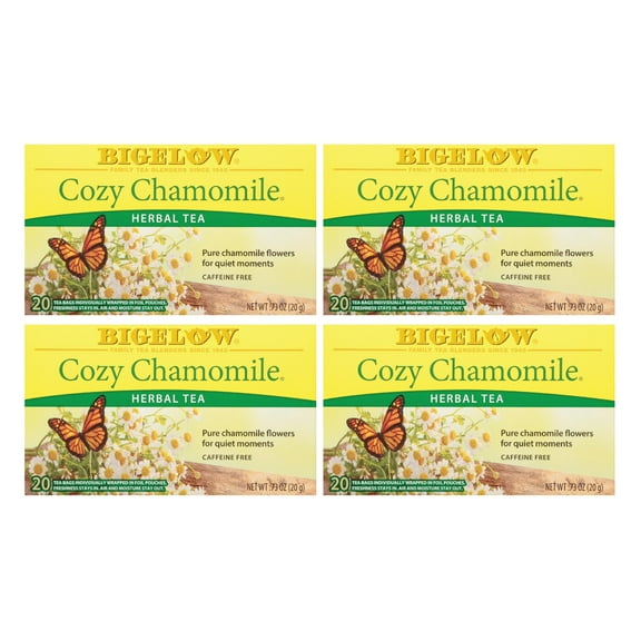 Bigelow Cozy Chamomile, Caffeine Free, Herbal Tea Bags, 80 Count (4 packs of 20)