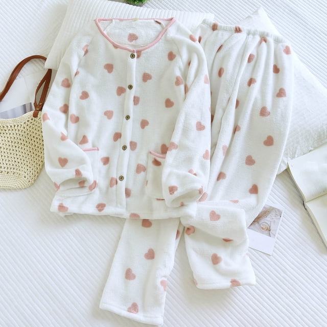 HongQid Women's Fluffy Pajamas Set Fleece Pullover Pants Loose Plush Sleepwear 2 Piece Pjs Set Warm Loungewear Fuzzy