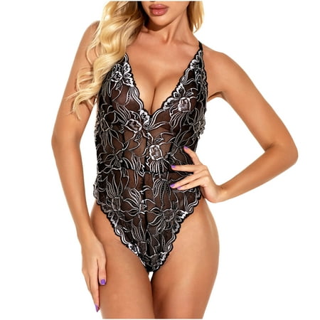 

Tagold Womens Plus Size Sexy lingerie Ladies Cute Girl Solid Lace Stitching V-Neck Erotic Lingerie Sexy Sling Bodysuit