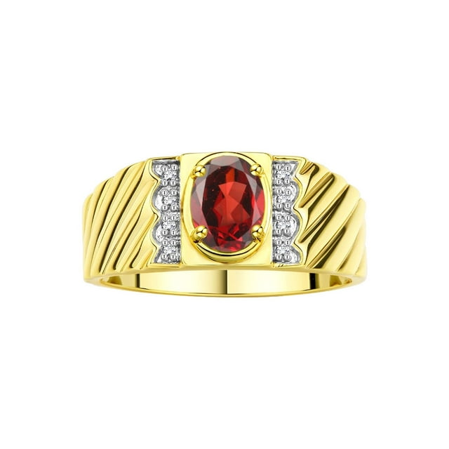Rylos 14K Yellow Gold Classic 8X6MM Oval Garnet & Sparkling Diamond Ring - Birthstone Jewelry for Men -Size 8