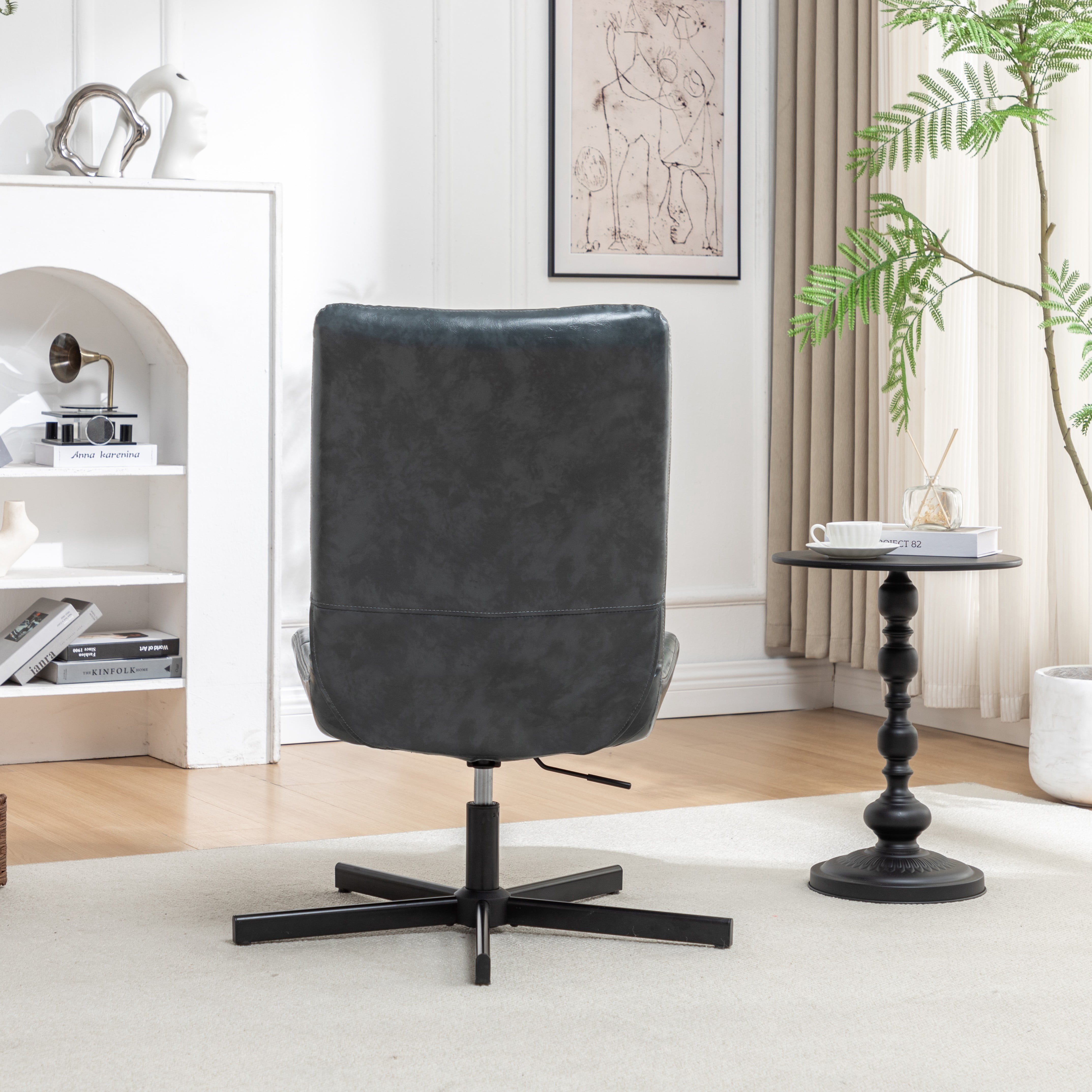 Roundhill Furniture Arlena Faux Leather Tufted Swivel Accent Chair, Blue