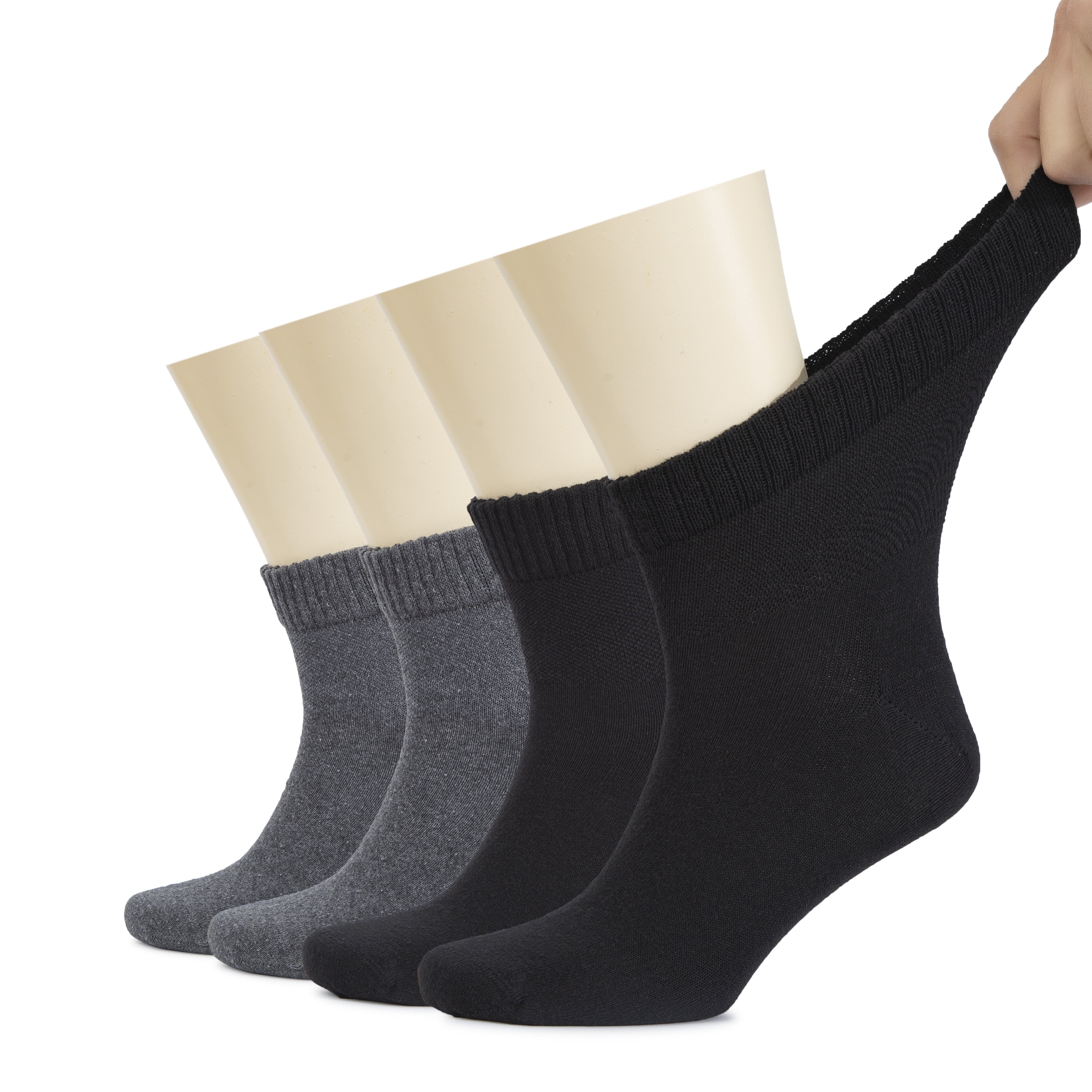HUGH UGOLI Men's Cotton Diabetic Ankle Socks, Wide, Thin, Loose Fit and