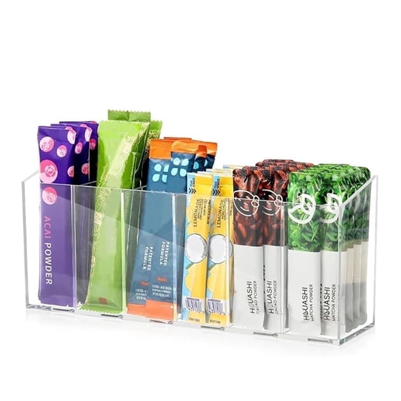 Drink Packet Organizer, Water Flavor Packet Organizer with Removable Divider 6-Slot Clear Tea Bag Holders,Plastic Drink Package Organizer for Offices, Kitchens