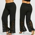 thumbnail image 2 of Womens Plus Size Wide Leg Pants Solid Lace Patchwork Comfy Leggings Casual Elastic Waist Pant for Work Outdoor Loungwear(XL,Black), 2 of 8