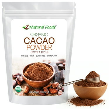Z Natural Foods Organic Cacao Powder, Nutrition-Packed, Extra-Rich Dark Chocolate Flavor, Perfect for Chocolate Recipes, Shakes, or Smoothies, Non-GMO, Vegan, Gluten-Free, Kosher, 1 lb.