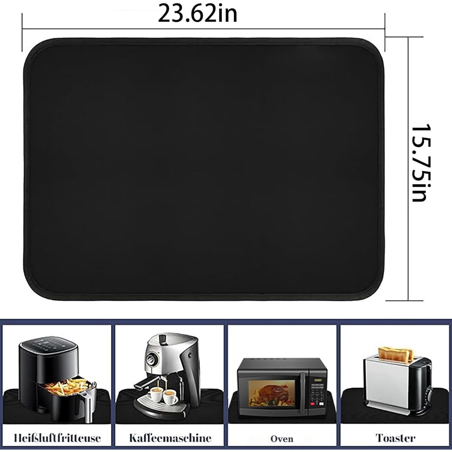 Heat Resistant Mat for Air Fryer, Heat Resistant Mat for Countertop, 16 x 24 in Fireproof Countertop Protector Appliance Slider Mat for Air Fryer, Coffee Maker, Toaster, Oven (2 Pack Black)