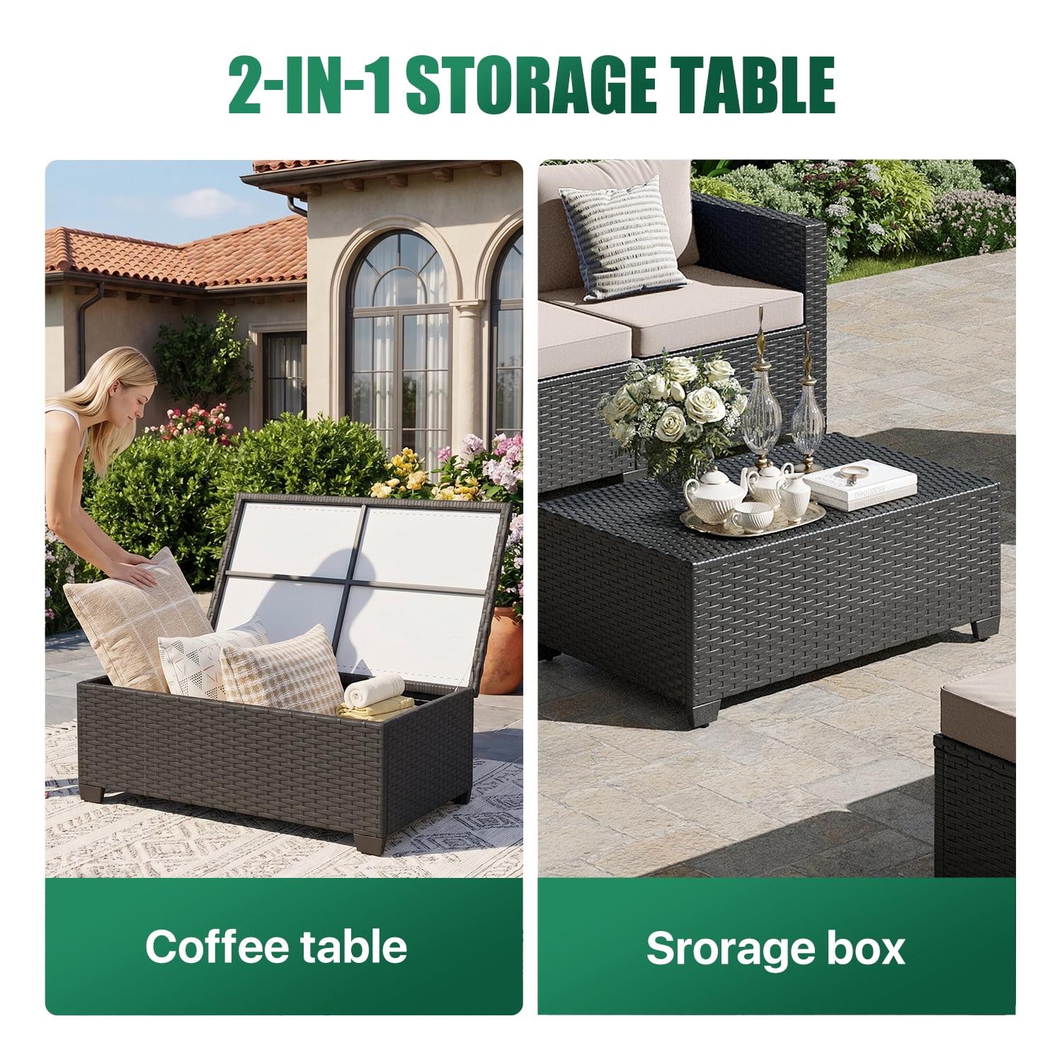 ClouddWell 7 Seat Outdoor Patio Furniture Set, Patio Conversation Sets with Thick Waterproof Cushions & Storage Coffee Table(Beige)