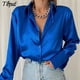 thumbnail image 2 of Mujeres 2022 elegante satén sólido blusas de manga larga mujer Chic Vintage azul verde Casual suelta ajuste botones abajo camisas Tops Tan Jianjun  unisex, 2 of 2