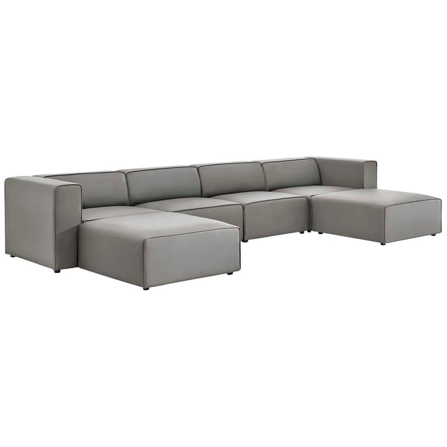 Modway Mingle Vegan Leather 4-Piece Sofa and 2 Ottomans Set in Gray