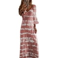 thumbnail image 1 of Women Casual Long Sleeve Tie-dye Gradient Print Dress V Neck Loose Maxi Dress Ladies Casaul Boho Beach Sundress Plus Size S-5XL, 1 of 2