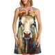 thumbnail image 1 of Balery Oil Painting Flower Cow Vestidos de verano para mujer con estampado: vestido holgado sin mangas, vestido playero informal y cómodo para días calurosos., 1 of 7