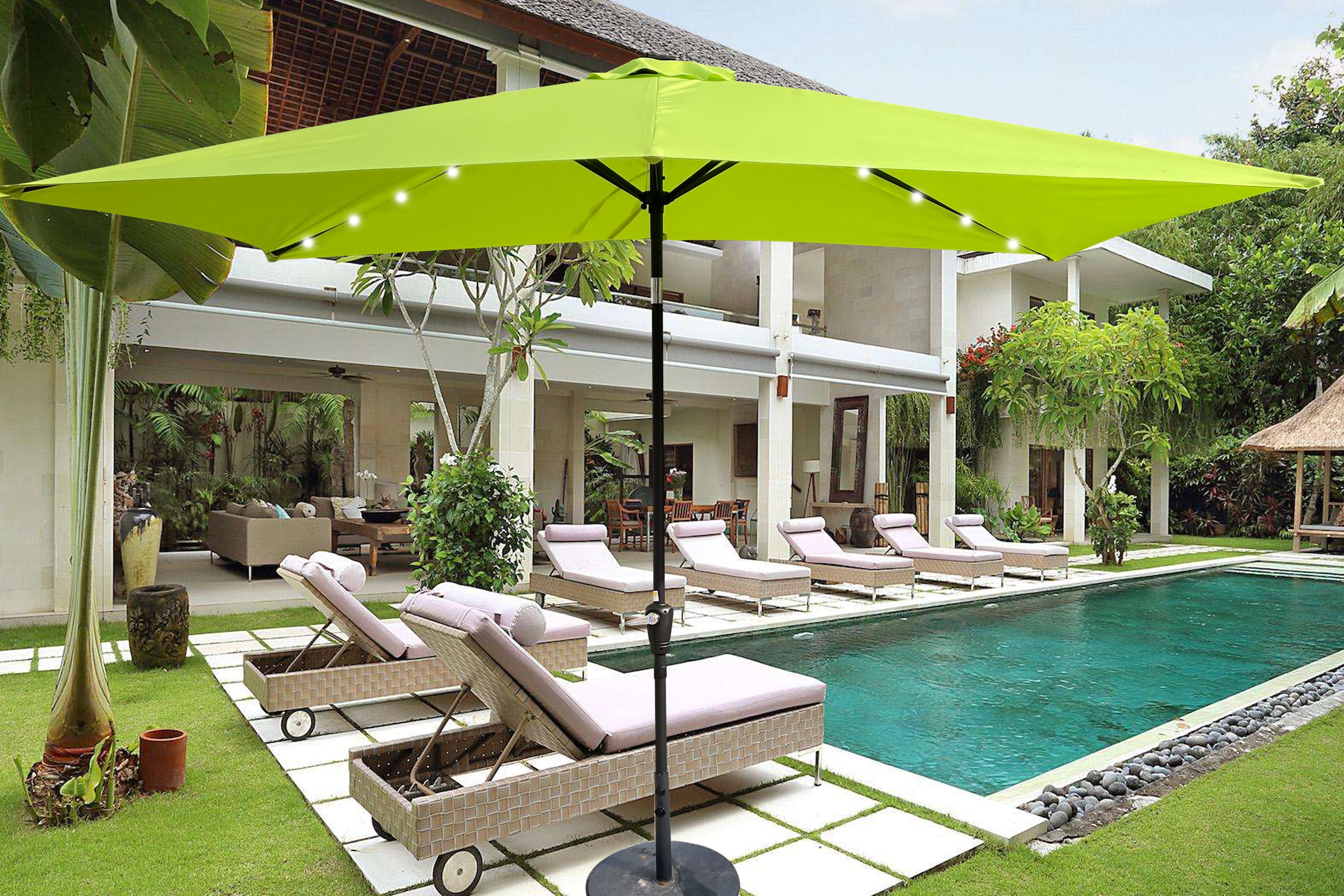 Royard Oaktree 10FT Patio Offset Umbrella w/Solar LED Lights Rectangular Outdoor Cantilever Hanging Umbrella w/Crank UV Protection Sun Shade for Market Garden Lawn Backyard Poolside,Lime Green