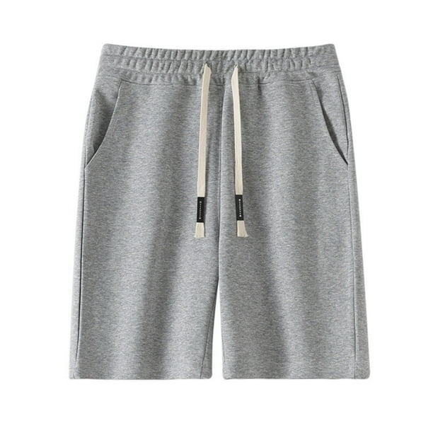 pstuiky Pantalones cortos de entrenamiento para hombre, Pantalones cortos de ocio para hombre, versátiles, de color sólido, con bolsillos y cintura elástica con cordón.