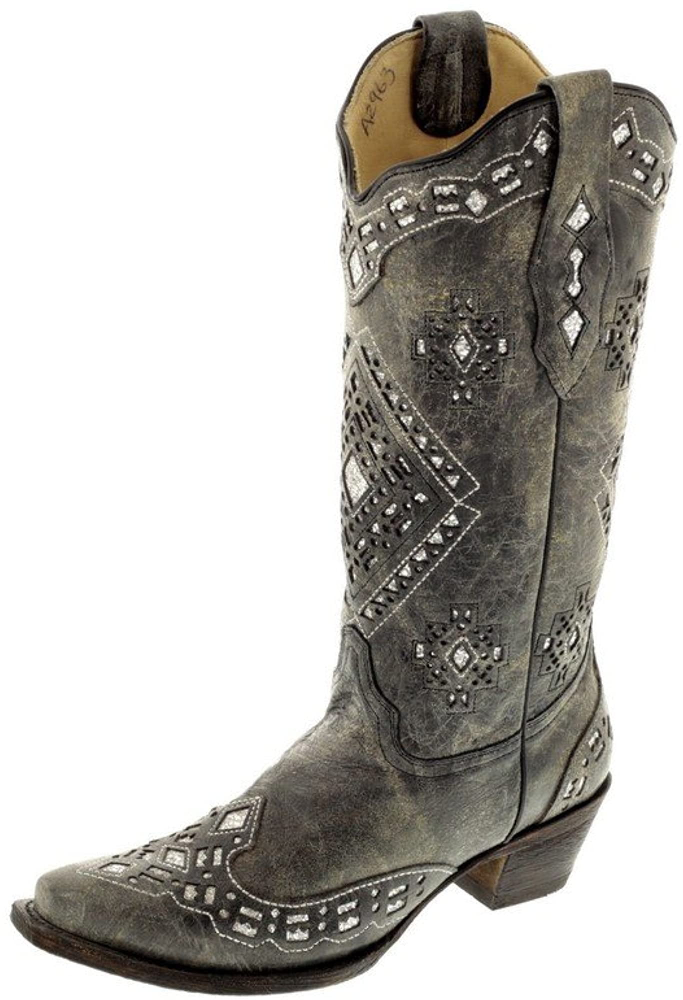 Corral Womens Sparkling Glitter Inlay Black/Silver Cowboy Boots
